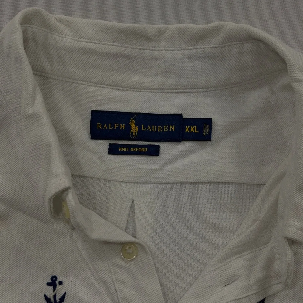 Ralph Lauren Polo Shirt Knit Oxford Anchor Embroidery White Mens XXL